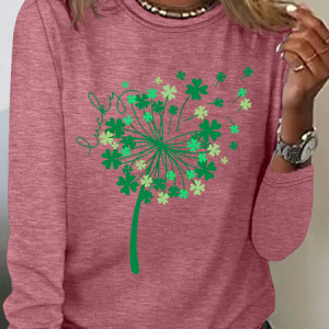St Patricks Day Dandelion Casual Long Sleeve Shirt, Long sleeves, Lilicloth.com
