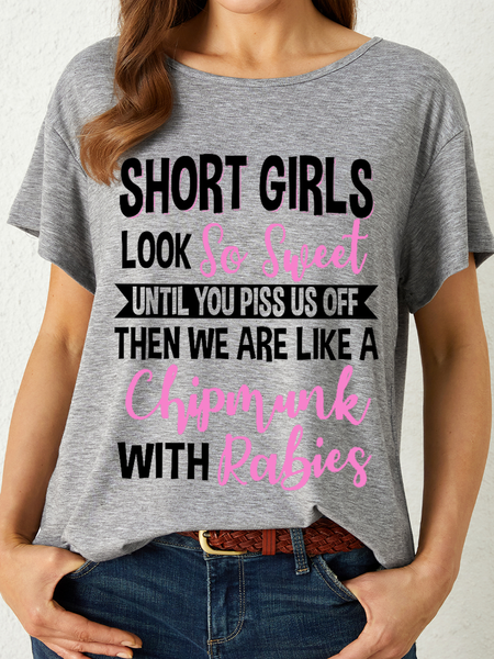 Women's Funny Word Short Girls look So Sweet Until You Piss Us Off Loose T-Shirt, T-shirts, Lilicloth.com