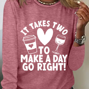 It Takes Two To Make A Day Go Right Casual Long Sleeve Shirt, Long sleeves, Lilicloth.com