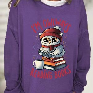 Owlways Reading Books Casual Sweatshirt, Hoodies&Sweatshirts, Lilicloth.com