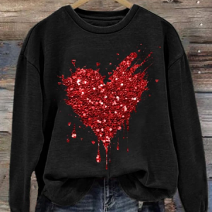Women's Crew Neck Heart/Cordate Printing Casual Spring/Fall Long Sleeve Sweatshirt, JustFashionNow Sweatshirts & Hoodies, color:Black|size:XXL,