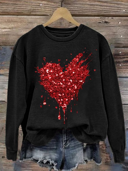Women's Crew Neck Heart/Cordate Printing Casual Spring/Fall Long Sleeve Sweatshirt, JustFashionNow Sweatshirts & Hoodies, color:Black|size:XXL,