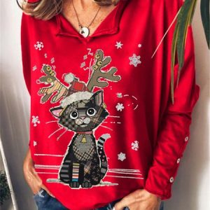 Xmas Hat Cat Gift Snows Regular Fit Sweatshirts, Hoodies&Sweatshirts, Lilicloth.com
