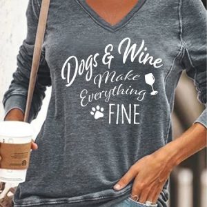 Fun text printed V-neck long-sleeved Sweatshirts, Hoodies&Sweatshirts, Lilicloth.com