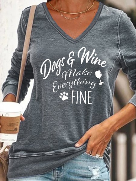 Fun text printed V-neck long-sleeved Sweatshirts, Hoodies&Sweatshirts, Lilicloth.com