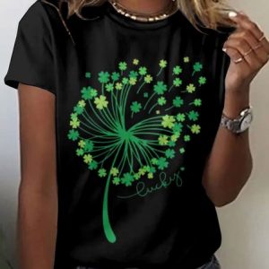 Casual St. Patrick's Day Geometric Crew Neck Short Sleeve T-shirt, T-shirts, color:Black|size:4XL, catalog Noracora shop