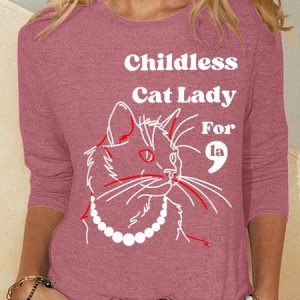 Childless Cat Lady Casual Long Sleeve Shirt, Long sleeves, Lilicloth.com