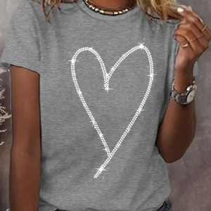 Women's Short Sleeve T-shirt Summer Black Heart/Cordate Cotton-Blend Crew Neck Daily Going Out Casual Top, T-shirts, Lilicloth.com