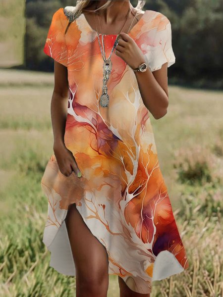 Abstract Print Short Sleeve Crew Neck Dress, Dresses, Lilicloth.com - Image 2