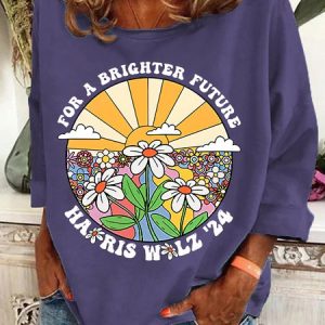 Retro For Brighter Future Sun And Daisy Print Casual Sweatshirt, Hoodies&Sweatshirts, Lilicloth.com