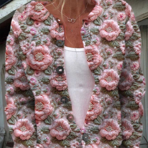 Vintage Pink Flower Print Buttoned Cardigan Sweater, Cardigans, Lilicloth.com