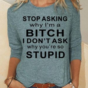 Womens Funny Letter Long Sleeve Top, Long sleeves, Lilicloth.com