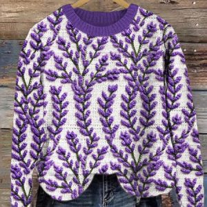 Maple Leaf Crew Neck Casual Knitted Sweater, Sweaters, Lilicloth.com