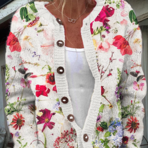 Flower Knitted Casual Cardigan, Cardigans, Lilicloth.com