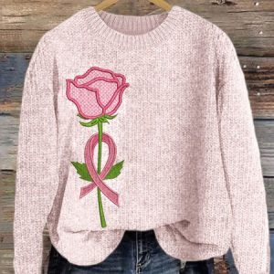 Pink rose art pullover knitted sweater, Cardigans, Lilicloth.com