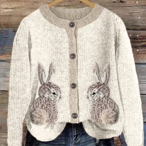 Animal Picture Casual Loose Knitted Cardigan, Sweaters, Lilicloth.com