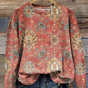 Women's Retro Ethnic Pattern Print Casual Sweatshirt, Hoodies&Sweatshirts, Lilicloth.com