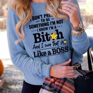 Blue Floral-Print Long Sleeve Crew Neck Shirts & Top, Hoodies&Sweatshirts, Lilicloth.com