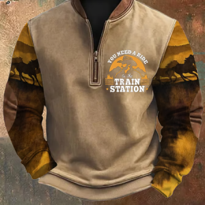 Men's You Need a Ride to the Train Station Zip Collar Sweatshirt, Hoodies&Sweatshirts, Lilicloth.com