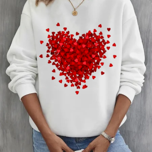 Women's Crew Neck Heart/Cordate Casual Spring/Fall Long Sleeve Sweatshirt, JustFashionNow Sweatshirts & Hoodies, color:White|size:XXL,