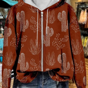 Women's Vintage Print Casual Zipper Sweatshirt Hoodie, Hoodies&Sweatshirts, Lilicloth.com