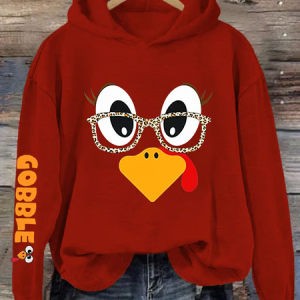 Women's Cute Turkey Fall Thanksgiving Printed Hooded Sweatshirt Hoodie, Hoodies&Sweatshirts, Lilicloth.com