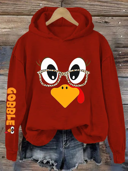 Women's Cute Turkey Fall Thanksgiving Printed Hooded Sweatshirt Hoodie, Hoodies&Sweatshirts, Lilicloth.com