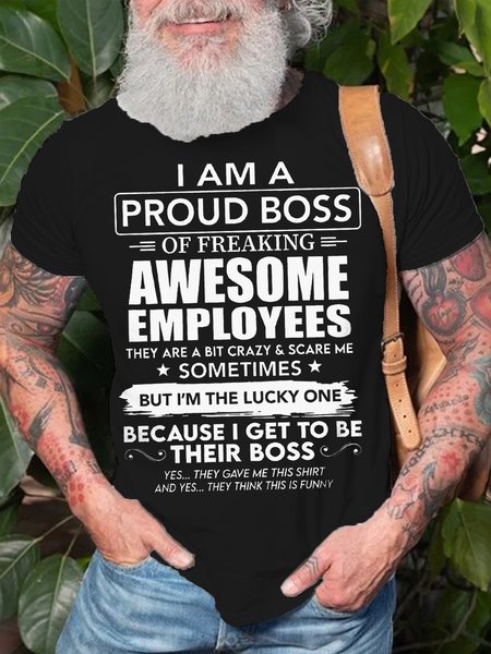 Men's Funny Holiday Gift I AM A PROUD BOSS Casual Letters T-Shirt, T-shirts, Lilicloth.com