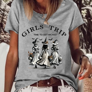 Women's Funny Halloween Witches Girls Trip Time To Get Wicked Casual T-Shirt, T-shirts, Lilicloth.com