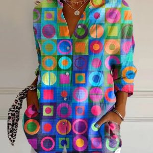 Women Plaid Long Sleeve Shirt Spring/Fall Shirt Collar Daily Casual Top, JustFashionNow Blouses, color:As Picture|size:XXL,
