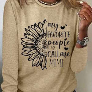Women's Funny Word My favorite people call me Mimi Sunflower Long Sleeve Top, Long sleeves, Lilicloth.com