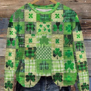 Casual St. Patrick's Day Green Leaf Pattern Crew Neck Festival Sweatshirt, Hoodies & Sweatshirts, color:As Picture|size:5XL, catalog Noracora shop
