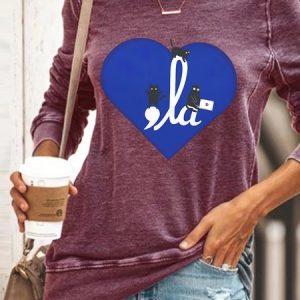 Comma La Kamala Cat Lady Heart Casual Sweatshirt, Hoodies&Sweatshirts, Lilicloth.com