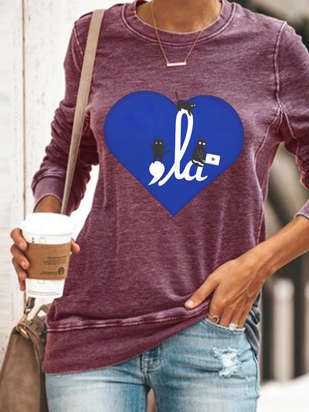 Comma La Kamala Cat Lady Heart Casual Sweatshirt, Hoodies&Sweatshirts, Lilicloth.com
