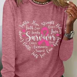 Cancer Survivor Breast Cancer Casual Long Sleeve Shirt, Long sleeves, Lilicloth.com