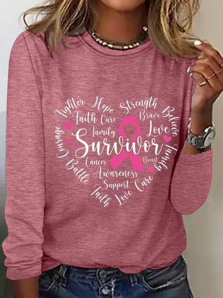 Cancer Survivor Breast Cancer Casual Long Sleeve Shirt, Long sleeves, Lilicloth.com