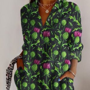 Shirt Collar Long Sleeve Floral Print Regular Regular Fit Shirt For Women, Shirts, color:Black|size:5XL, catalog Noracora shop