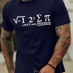 Men's Pi It Was Delicious Funny Graphic Print Cotton Casual Text Letters Loose T-Shirt, T-shirts, Lilicloth.com