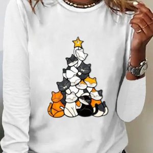 Dog Print Casual T-Shirt, Long sleeves, Lilicloth.com