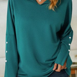 Women Plain V Neck Loose Sweatshirts, Hoodies&Sweatshirts, Lilicloth.com