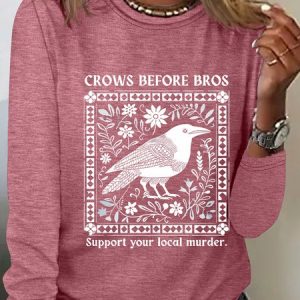 Crows Before Bros Casual Long Sleeve Shirt, Long sleeves, Lilicloth.com