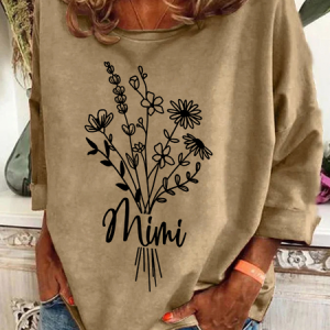 Women's Crew Neck Floral Casual Spring/Fall Long Sleeve Sweatshirt, JustFashionNow Sweatshirts & Hoodies, color:Khaki|size:3XL,