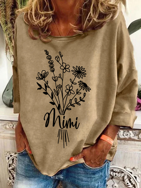 Women's Crew Neck Floral Casual Spring/Fall Long Sleeve Sweatshirt, JustFashionNow Sweatshirts & Hoodies, color:Khaki|size:3XL,