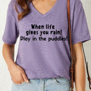 Lilicloth X Kat8lyst When Life Gives You Rain Play In The Puddles Women's V Neck T-Shirt, T-shirts, Lilicloth.com