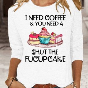 Women‘s Funny Letter Crew Neck Casual Top, Long sleeves, Lilicloth.com