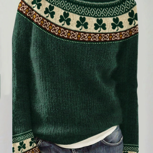 Women's St. Patrick's Day Shamrock Art Print Sweater, Sweaters, Lilicloth.com