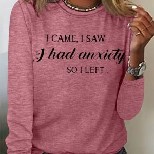 Crew Neck Regular Fit Cotton-Blend Casual Top, Long sleeves, Lilicloth.com