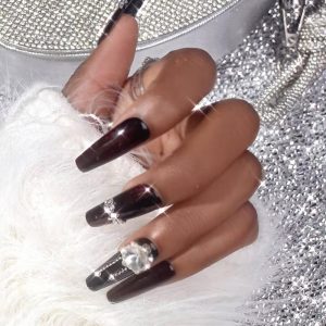 Medium Press On Nails Black Star Rhinestone Nail Art Stickers, women nails, ChicMe catalog