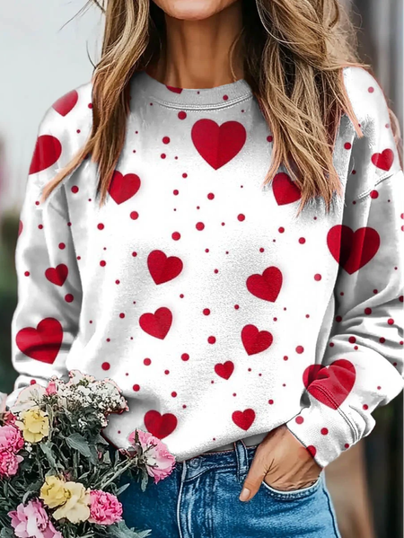 Valentine's Day Heart Print Long Sleeve Sweatshirt, Hoodies&Sweatshirts, Lilicloth.com