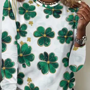 St. Patrick's Day Clover Casual Long Sleeve Shirt, Long sleeves, Lilicloth.com